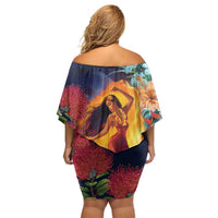 Hawaii Kilauea Big Islands Family Matching Off Shoulder Short Dress and Hawaiian Shirt Pele Goddess With Tropical Flowers