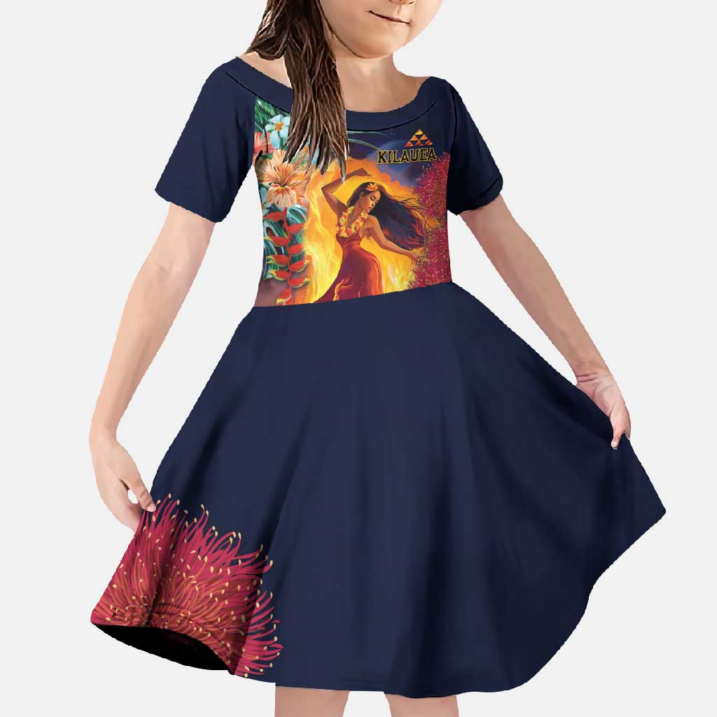 Hawaii Kilauea Big Islands Family Matching Tank Maxi Dress and Hawaiian Shirt Pele Goddess With Tropical Flowers LT14 Daughter's Dress Art - Polynesian Pride
