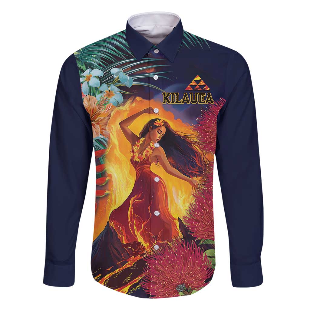 Hawaii Kilauea Big Islands Family Matching Tank Maxi Dress and Hawaiian Shirt Pele Goddess With Tropical Flowers LT14 Dad's Shirt - Long Sleeve Art - Polynesian Pride