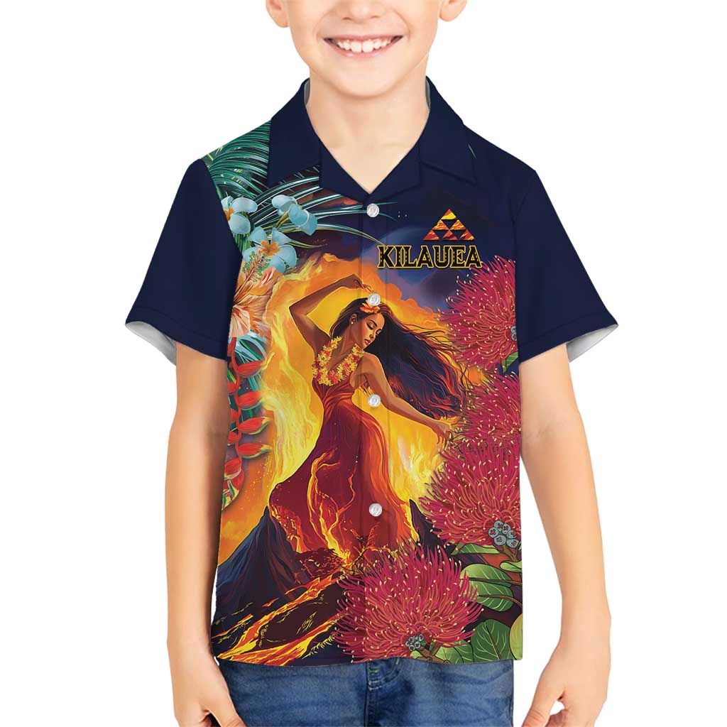 Hawaii Kilauea Big Islands Family Matching Tank Maxi Dress and Hawaiian Shirt Pele Goddess With Tropical Flowers LT14 Son's Shirt Art - Polynesian Pride