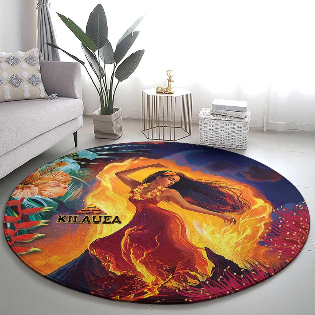 Hawaii Kilauea Big Islands Round Carpet Pele Goddess With Tropical Flowers LT14 - Polynesian Pride