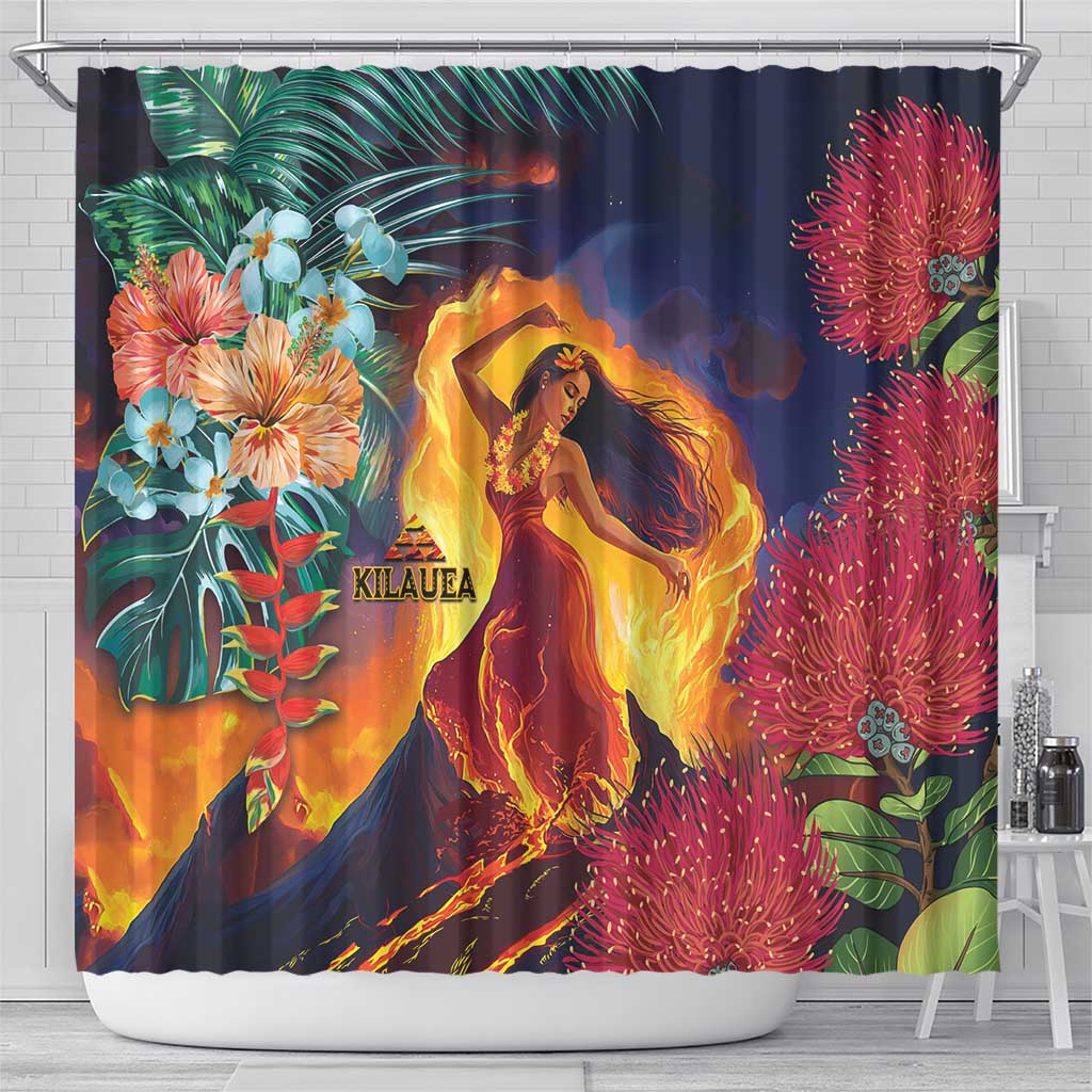 Hawaii Kilauea Big Islands Shower Curtain Pele Goddess With Tropical Flowers LT14 - Polynesian Pride
