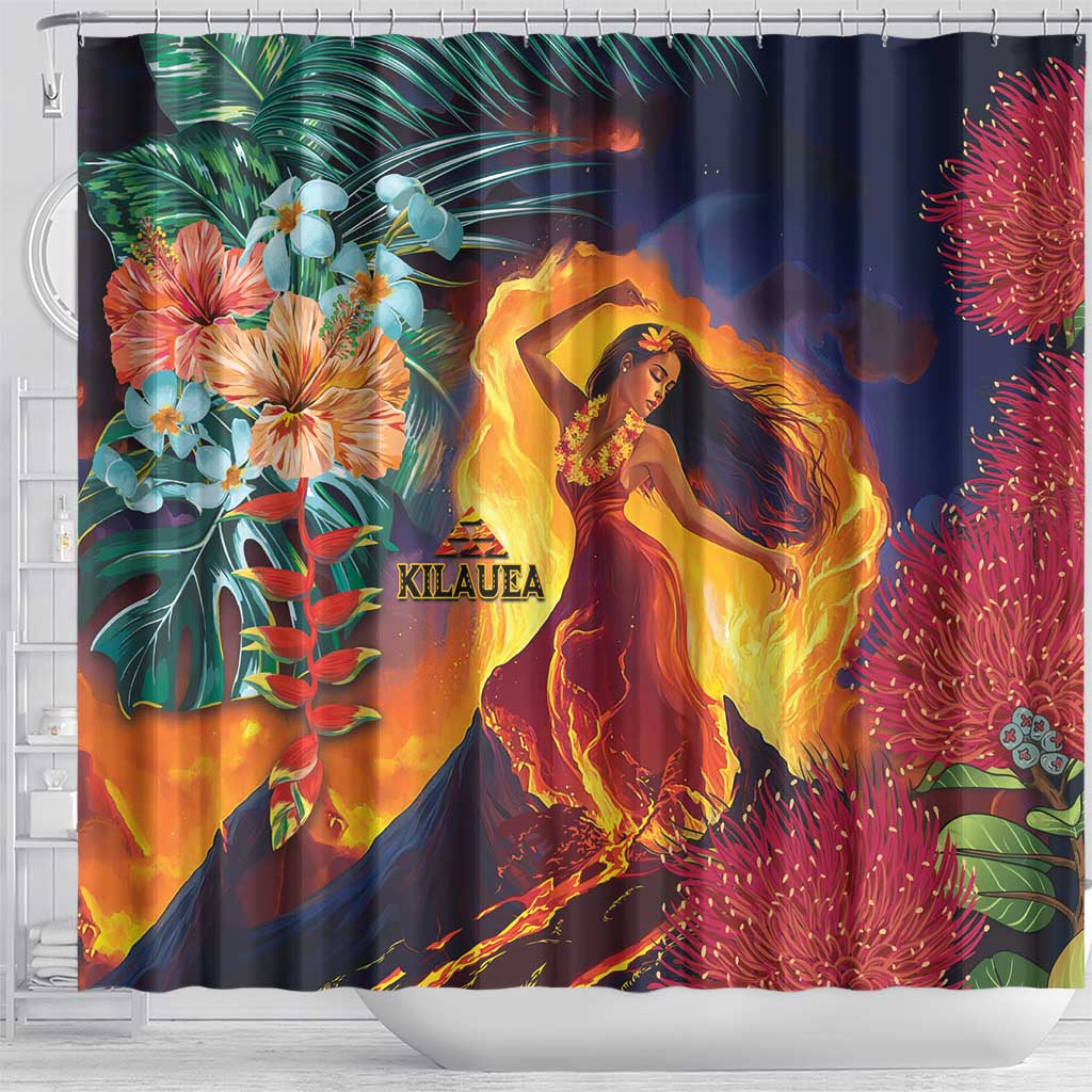 Hawaii Kilauea Big Islands Shower Curtain Pele Goddess With Tropical Flowers LT14 - Polynesian Pride