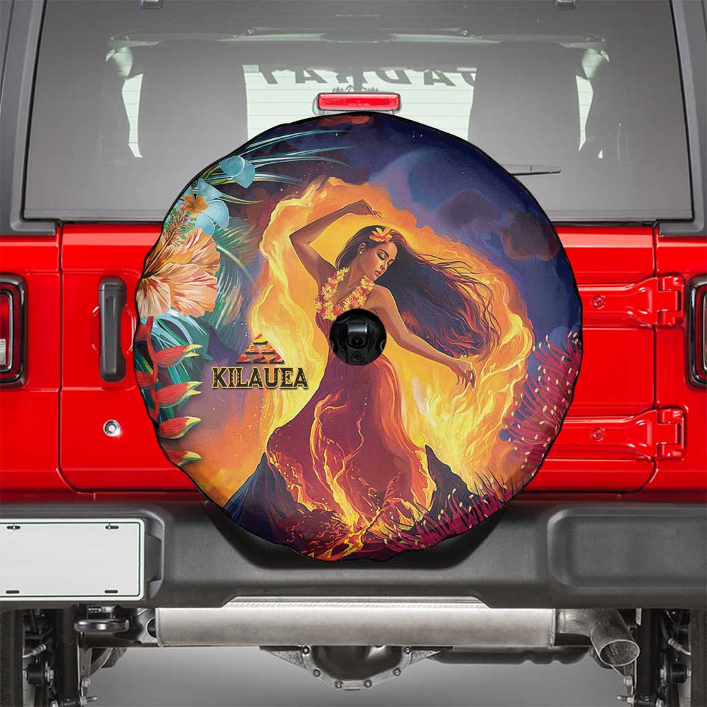Hawaii Kilauea Big Islands Spare Tire Cover Pele Goddess With Tropical Flowers
