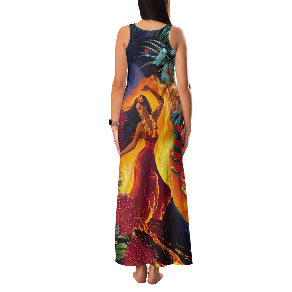 Hawaii Kilauea Big Islands Tank Maxi Dress Pele Goddess With Tropical Flowers