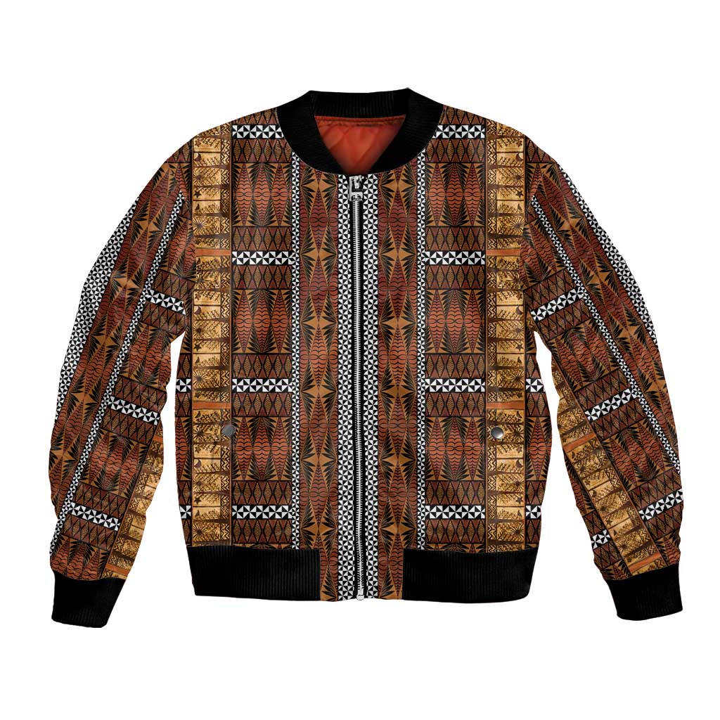 Malo e Lelei Tonga Bomber Jacket Tongan Ngatu Tapa Cloth LT14 Unisex Orange - Polynesian Pride