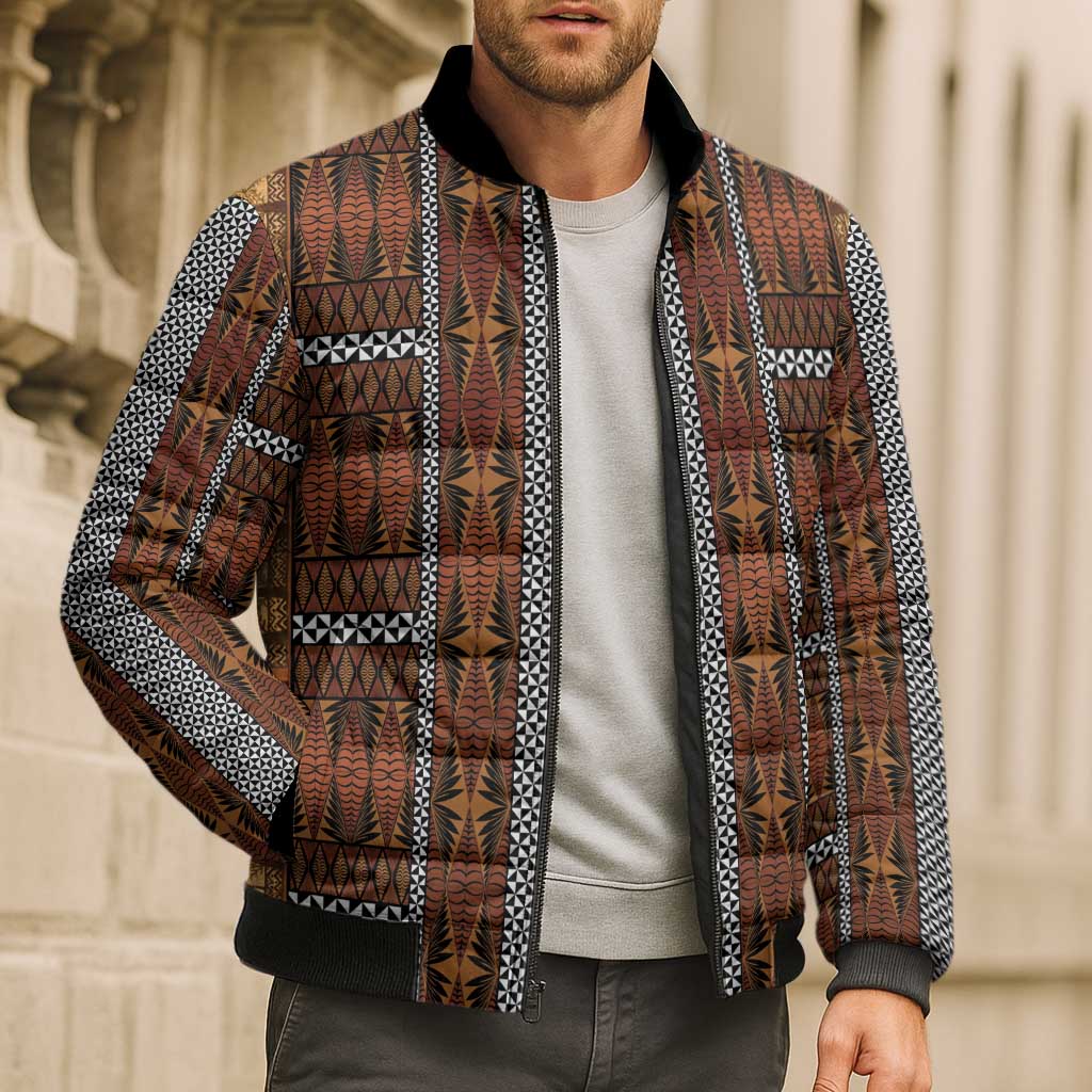 Malo e Lelei Tonga Bomber Puffer Jacket Tongan Ngatu Tapa Cloth LT14 - Polynesian Pride