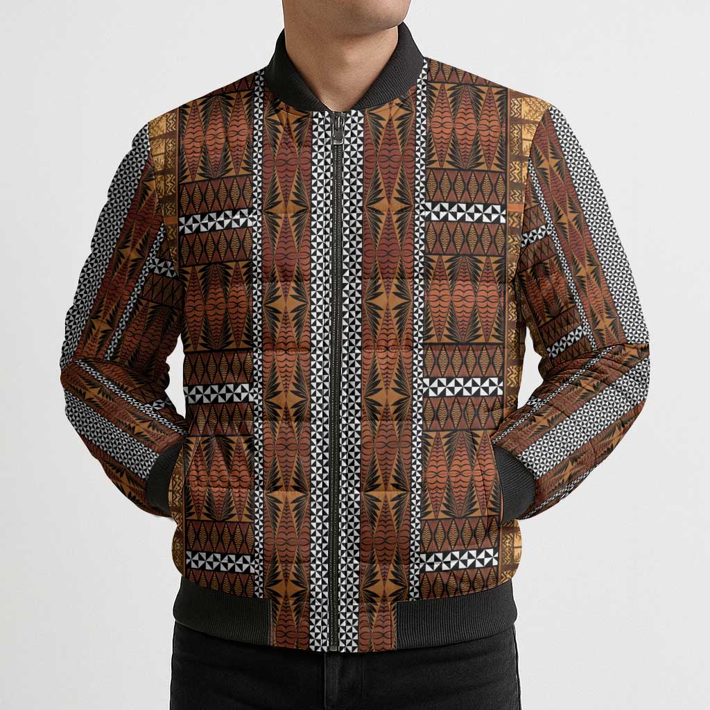 Malo e Lelei Tonga Bomber Puffer Jacket Tongan Ngatu Tapa Cloth LT14 - Polynesian Pride