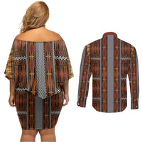 Malo e Lelei Tonga Couples Matching Off Shoulder Short Dress and Long Sleeve Button Shirt Tongan Ngatu Tapa Cloth - Polynesian Pride