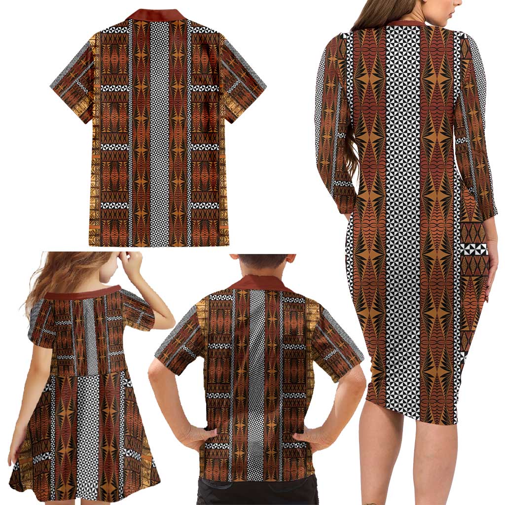 Malo e Lelei Tonga Family Matching Long Sleeve Bodycon Dress and Hawaiian Shirt Tongan Ngatu Tapa Cloth - Polynesian Pride