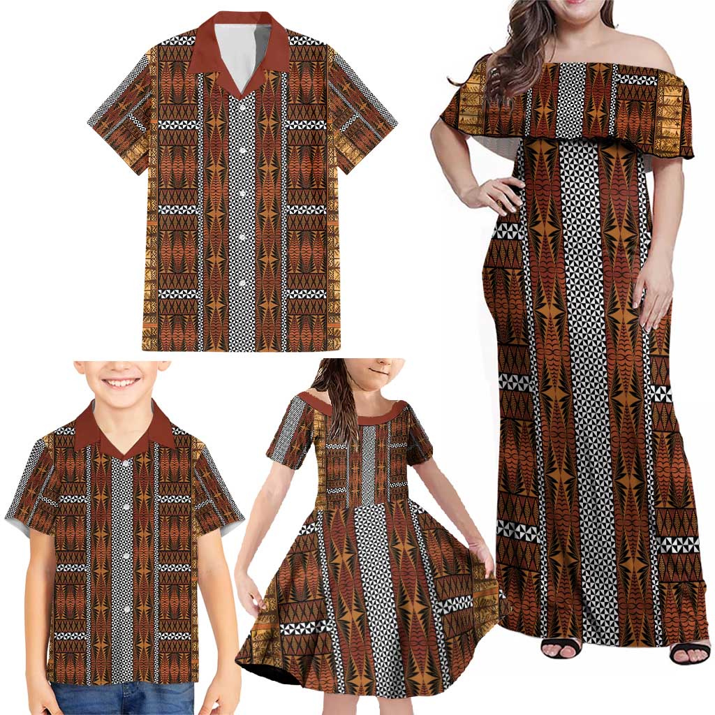 Malo e Lelei Tonga Family Matching Off Shoulder Maxi Dress and Hawaiian Shirt Tongan Ngatu Tapa Cloth - Polynesian Pride