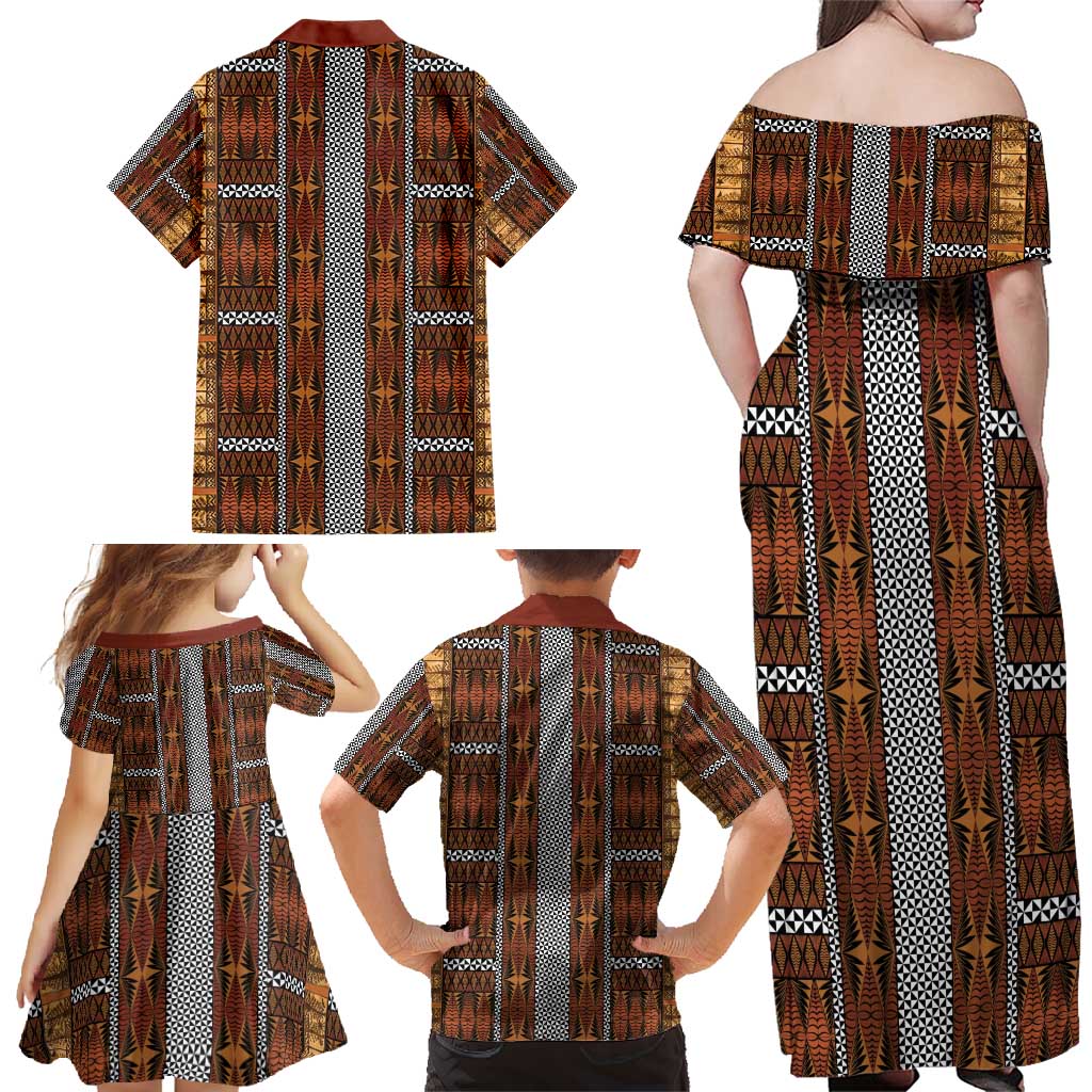 Malo e Lelei Tonga Family Matching Off Shoulder Maxi Dress and Hawaiian Shirt Tongan Ngatu Tapa Cloth - Polynesian Pride