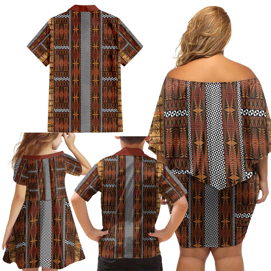 Malo e Lelei Tonga Family Matching Off Shoulder Short Dress and Hawaiian Shirt Tongan Ngatu Tapa Cloth - Polynesian Pride