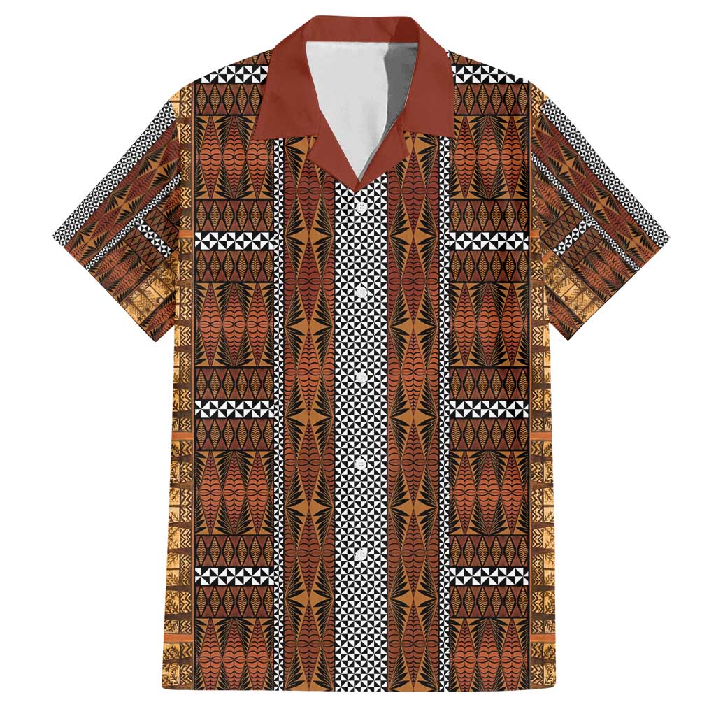 Malo e Lelei Tonga Family Matching Puletasi and Hawaiian Shirt Tongan Ngatu Tapa Cloth LT14 Dad's Shirt - Short Sleeve Orange - Polynesian Pride