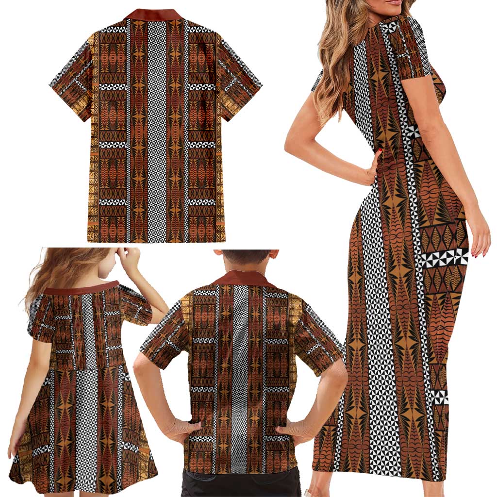 Malo e Lelei Tonga Family Matching Short Sleeve Bodycon Dress and Hawaiian Shirt Tongan Ngatu Tapa Cloth - Polynesian Pride