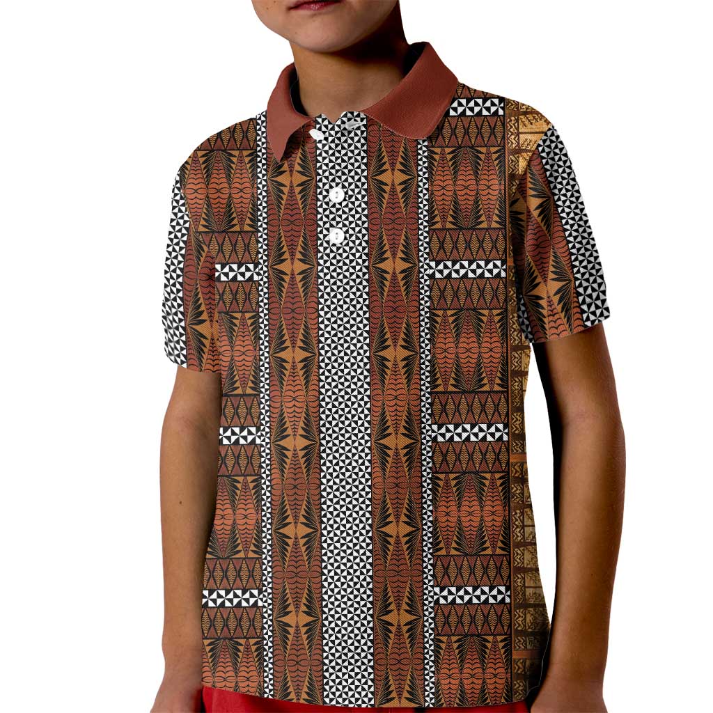 Malo e Lelei Tonga Kid Polo Shirt Tongan Ngatu Tapa Cloth LT14 Kid Orange - Polynesian Pride