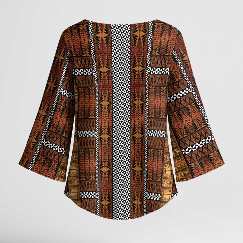 Malo e Lelei Tonga Kimono Sleeve Blouse Tongan Ngatu Tapa Cloth - Polynesian Pride