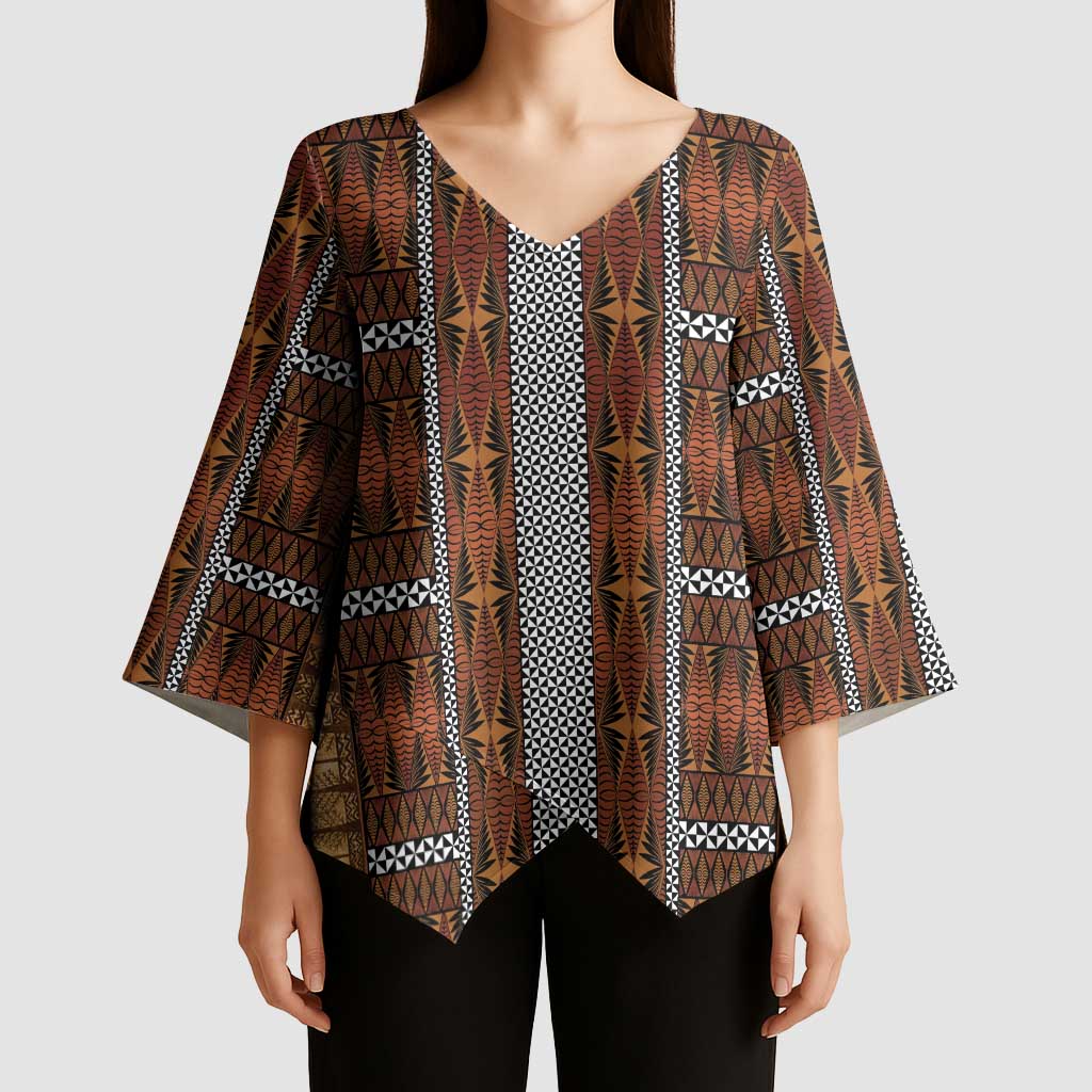 Malo e Lelei Tonga Kimono Sleeve Blouse Tongan Ngatu Tapa Cloth - Polynesian Pride