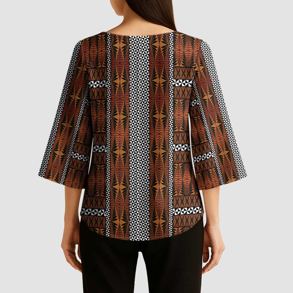 Malo e Lelei Tonga Kimono Sleeve Blouse Tongan Ngatu Tapa Cloth - Polynesian Pride