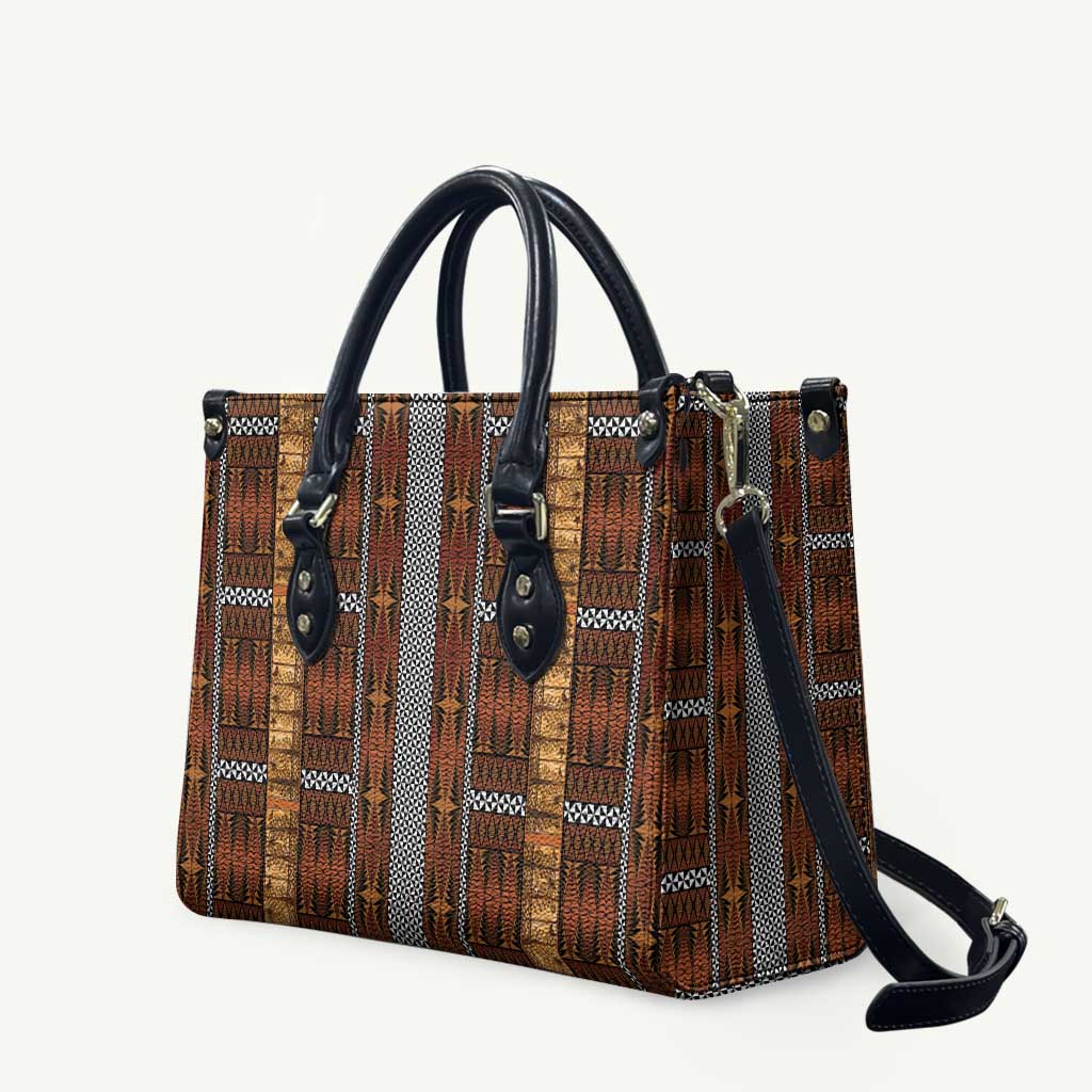 Malo e Lelei Tonga Leather Bag Tongan Ngatu Tapa Cloth LT14 Orange - Polynesian Pride