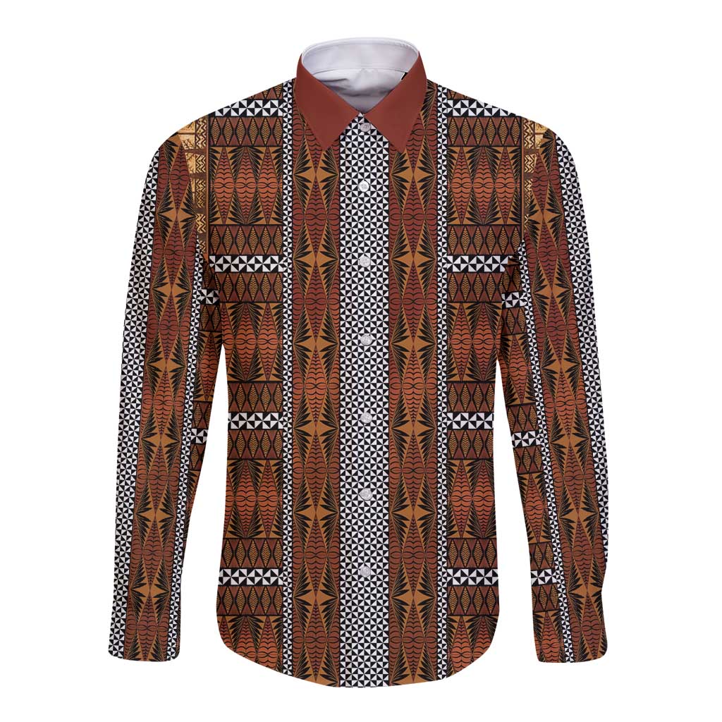 Malo e Lelei Tonga Long Sleeve Button Shirt Tongan Ngatu Tapa Cloth - Polynesian Pride