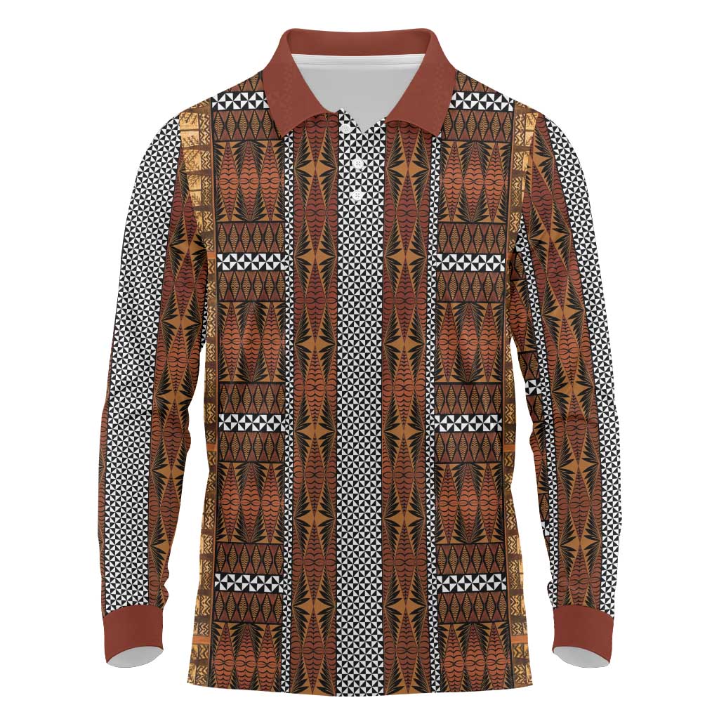 Malo e Lelei Tonga Long Sleeve Polo Shirt Tongan Ngatu Tapa Cloth - Polynesian Pride