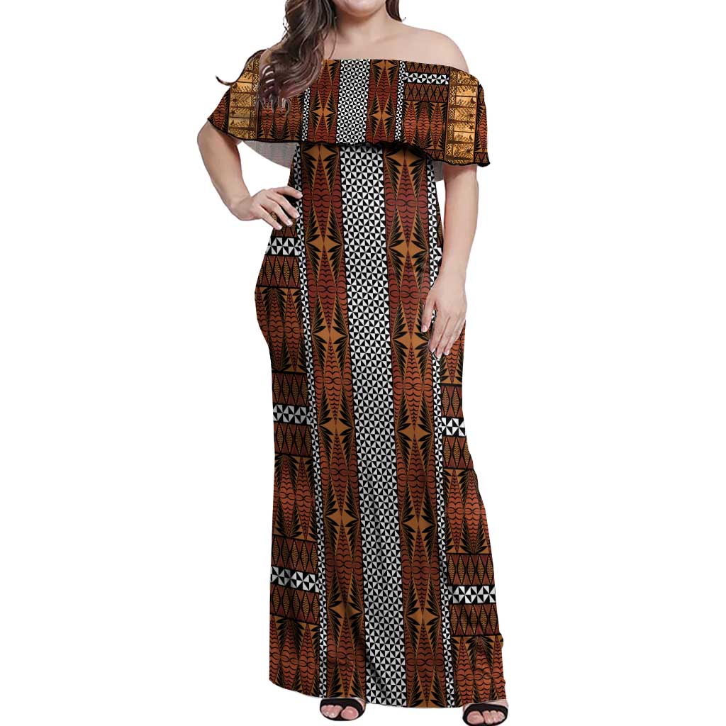 Malo e Lelei Tonga Off Shoulder Maxi Dress Tongan Ngatu Tapa Cloth - Polynesian Pride