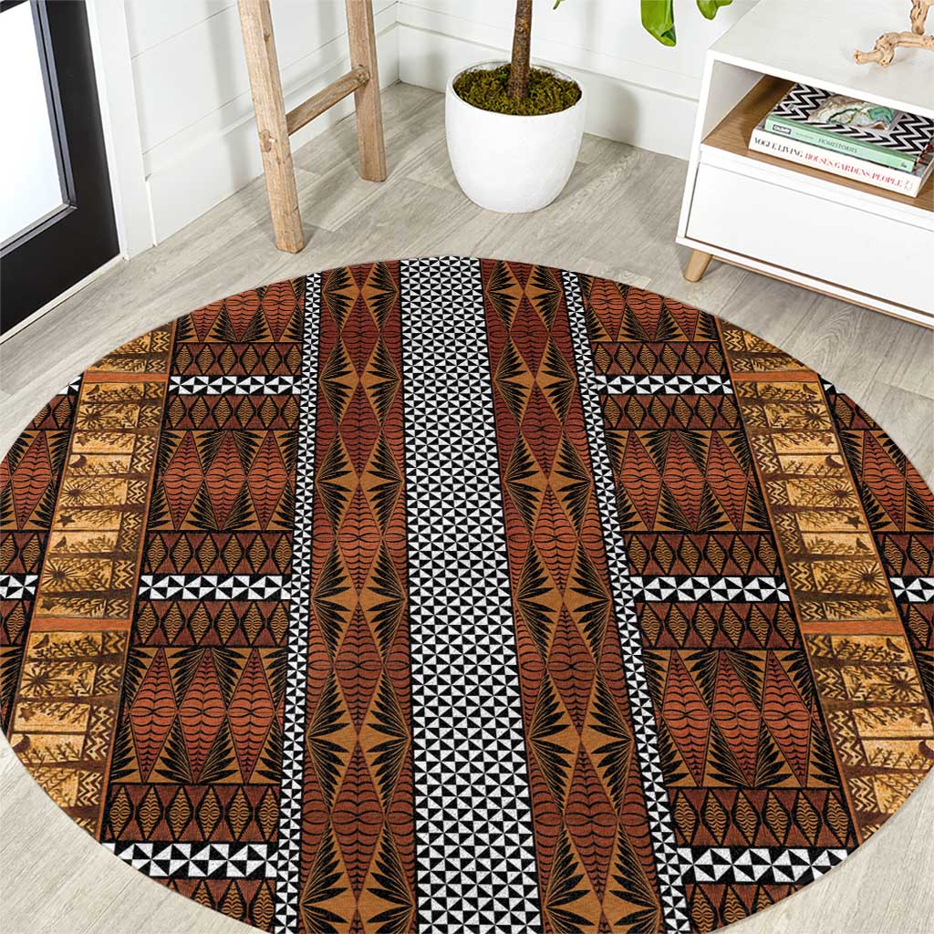 Malo e Lelei Tonga Round Carpet Tongan Ngatu Tapa Cloth LT14 Orange - Polynesian Pride
