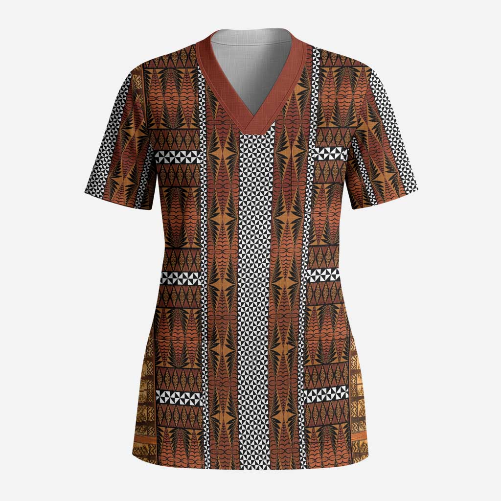 Malo e Lelei Tonga Scrub Top Tongan Ngatu Tapa Cloth - Polynesian Pride