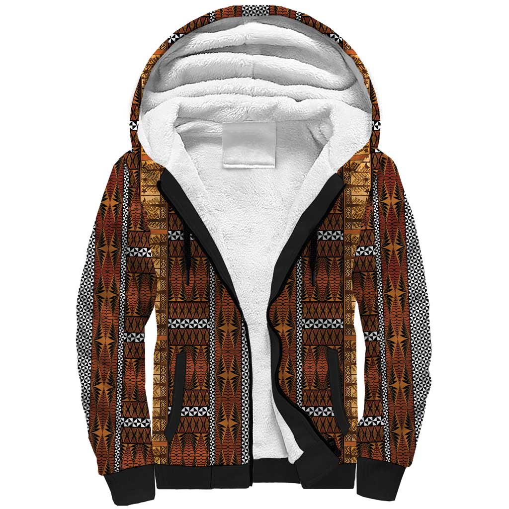 Malo e Lelei Tonga Sherpa Hoodie Tongan Ngatu Tapa Cloth LT14 Unisex Orange - Polynesian Pride