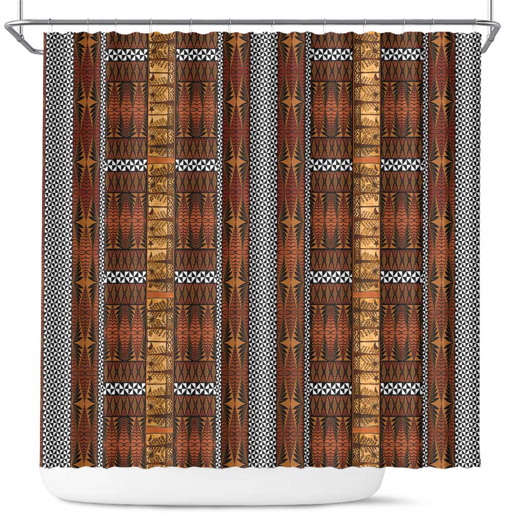 Malo e Lelei Tonga Shower Curtain Tongan Ngatu Tapa Cloth LT14 Orange - Polynesian Pride