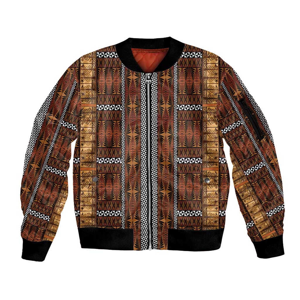 Malo e Lelei Tonga Sleeve Zip Bomber Jacket Tongan Ngatu Tapa Cloth LT14 Unisex Orange - Polynesian Pride