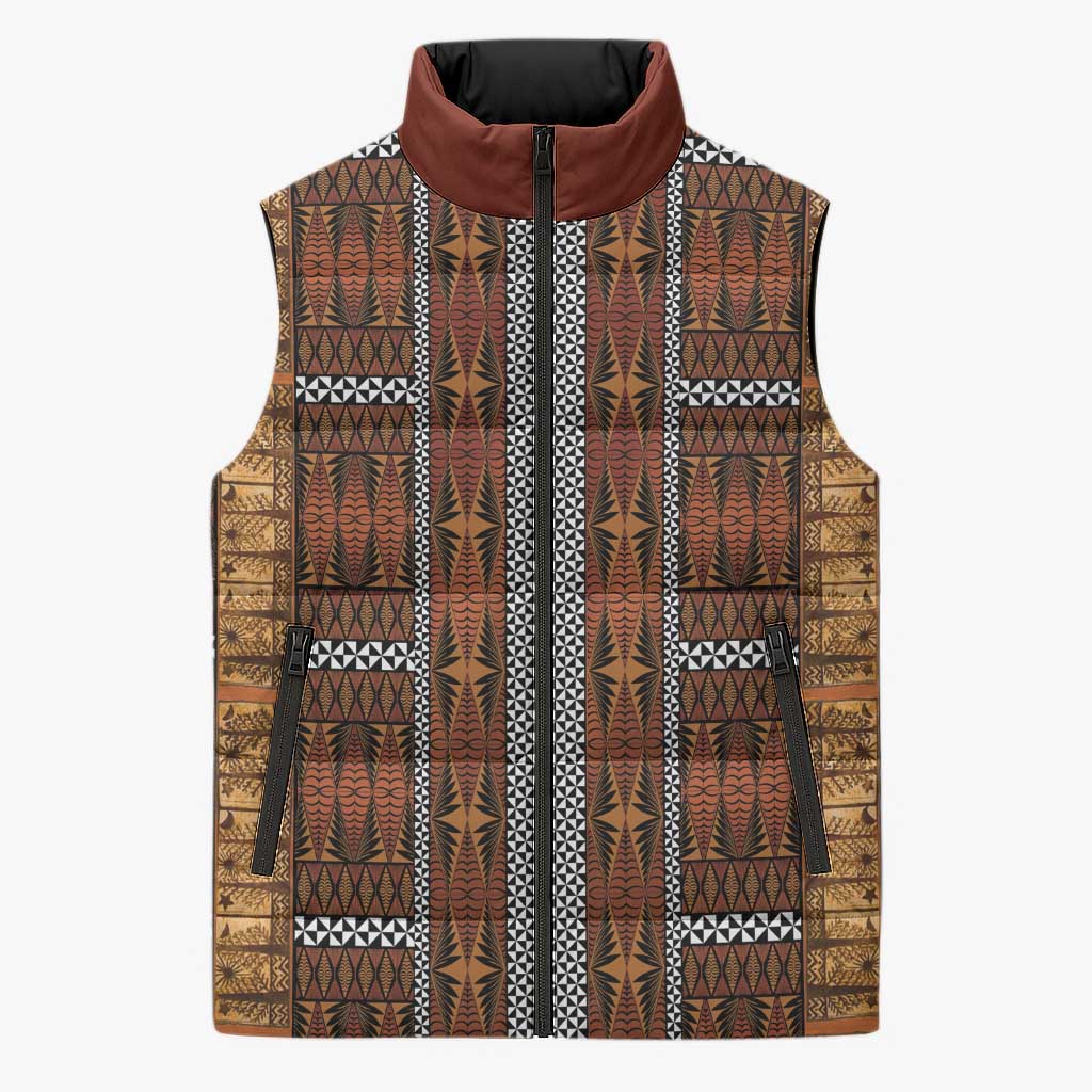 Malo e Lelei Tonga Sleeveless Puffer Jacket Tongan Ngatu Tapa Cloth LT14 Unisex Orange - Polynesian Pride