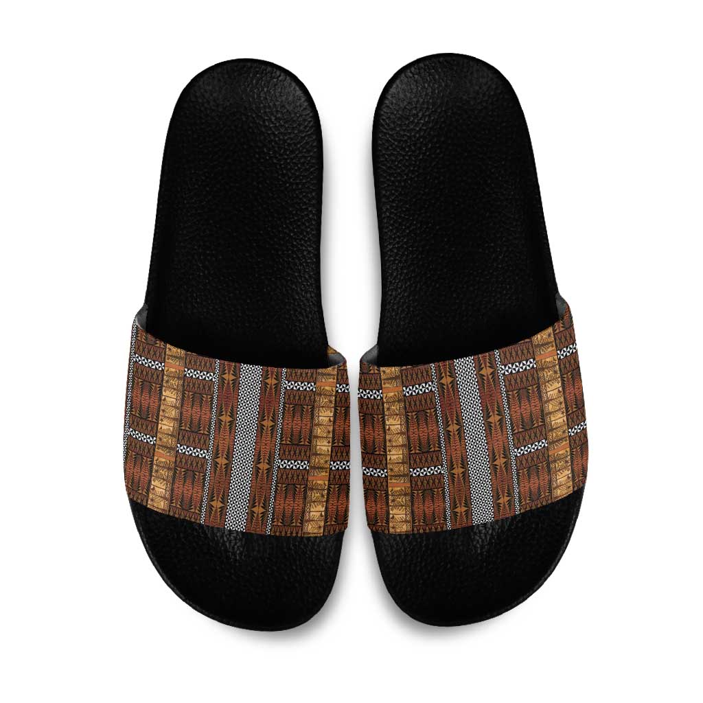 Malo e Lelei Tonga Slide Sandals Tongan Ngatu Tapa Cloth LT14 Orange - Polynesian Pride