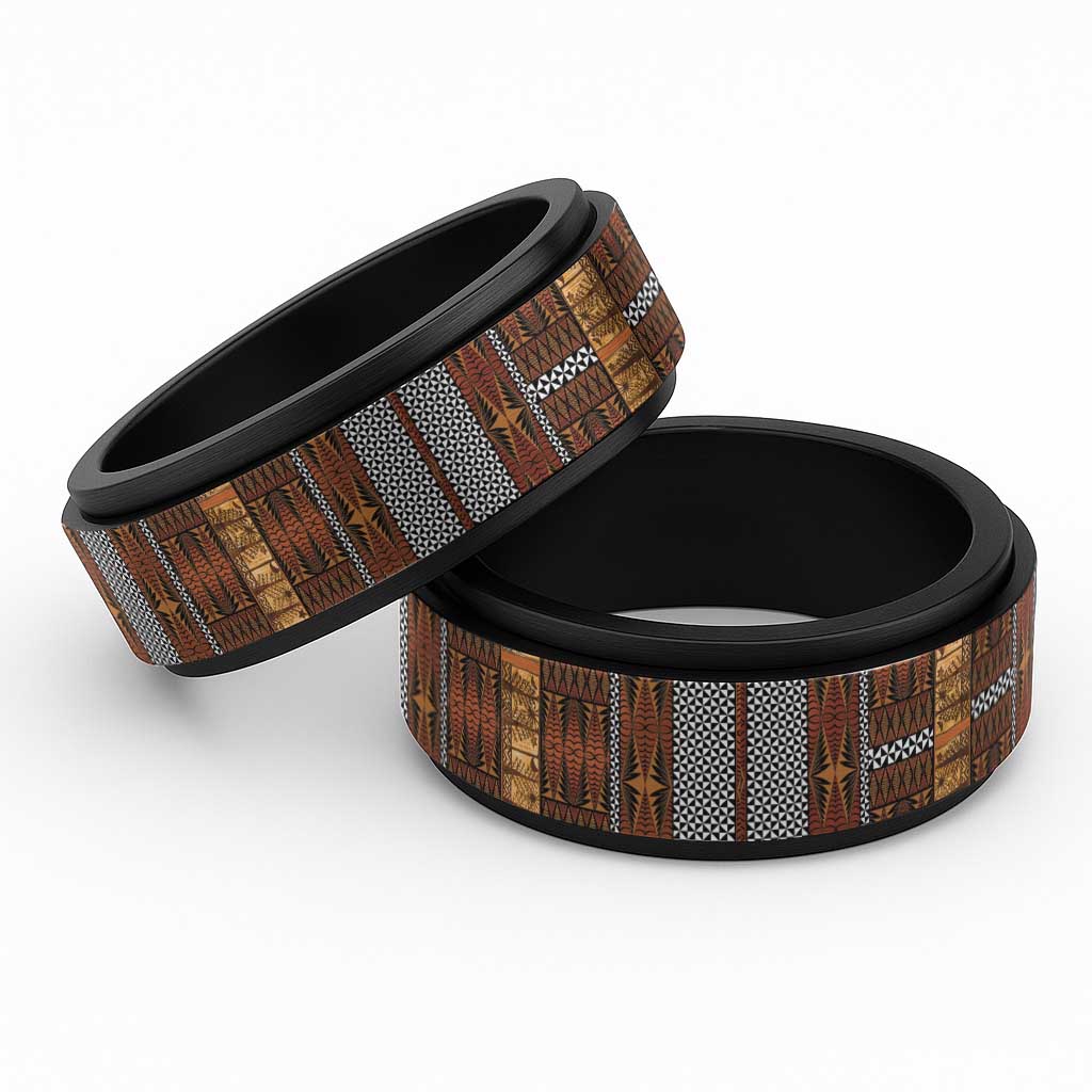 Malo e Lelei Tonga Spinner Ring Tongan Ngatu Tapa Cloth LT14 Black Orange - Polynesian Pride