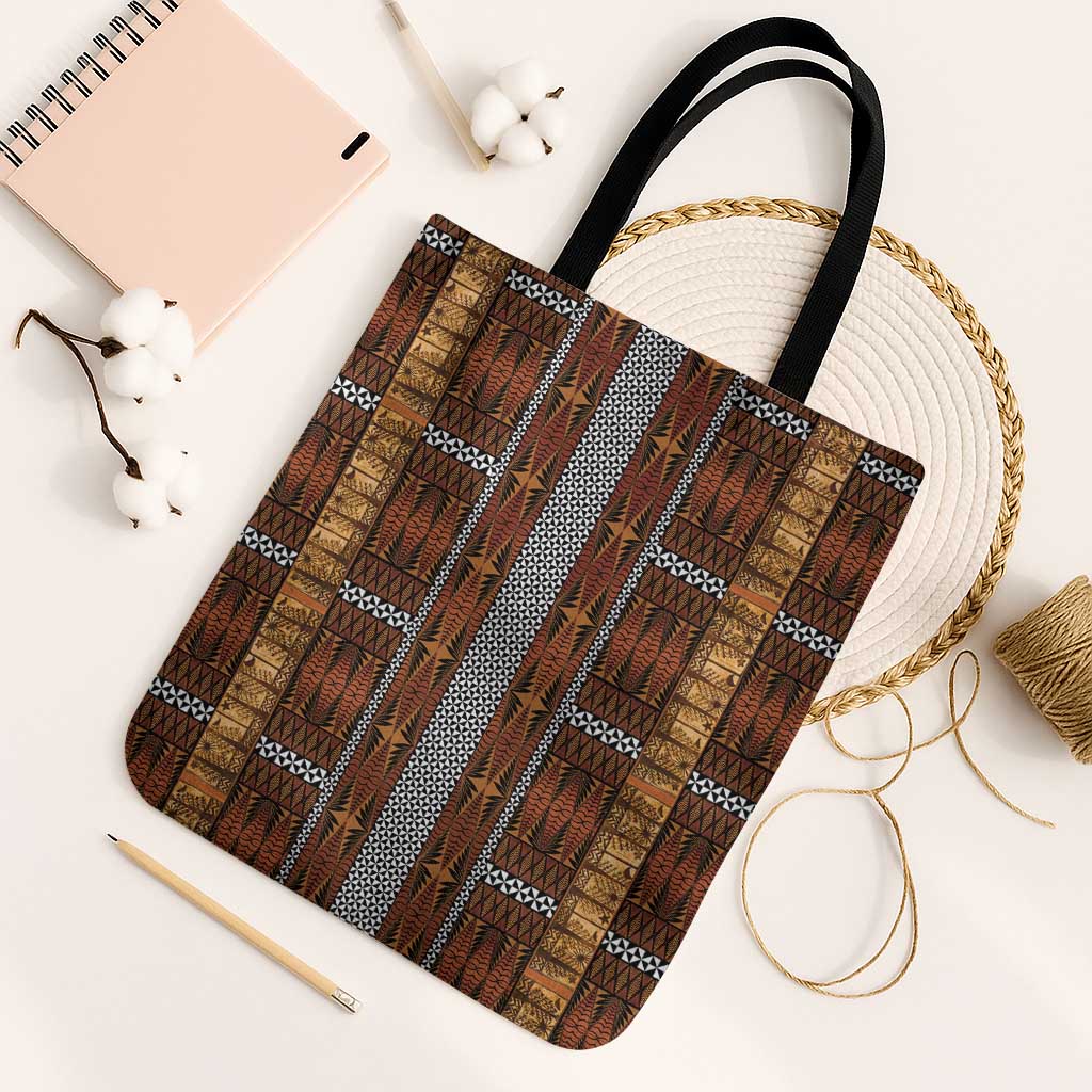 Malo e Lelei Tonga Tote Bag Tongan Ngatu Tapa Cloth LT14 Black Strap One Size Orange - Polynesian Pride