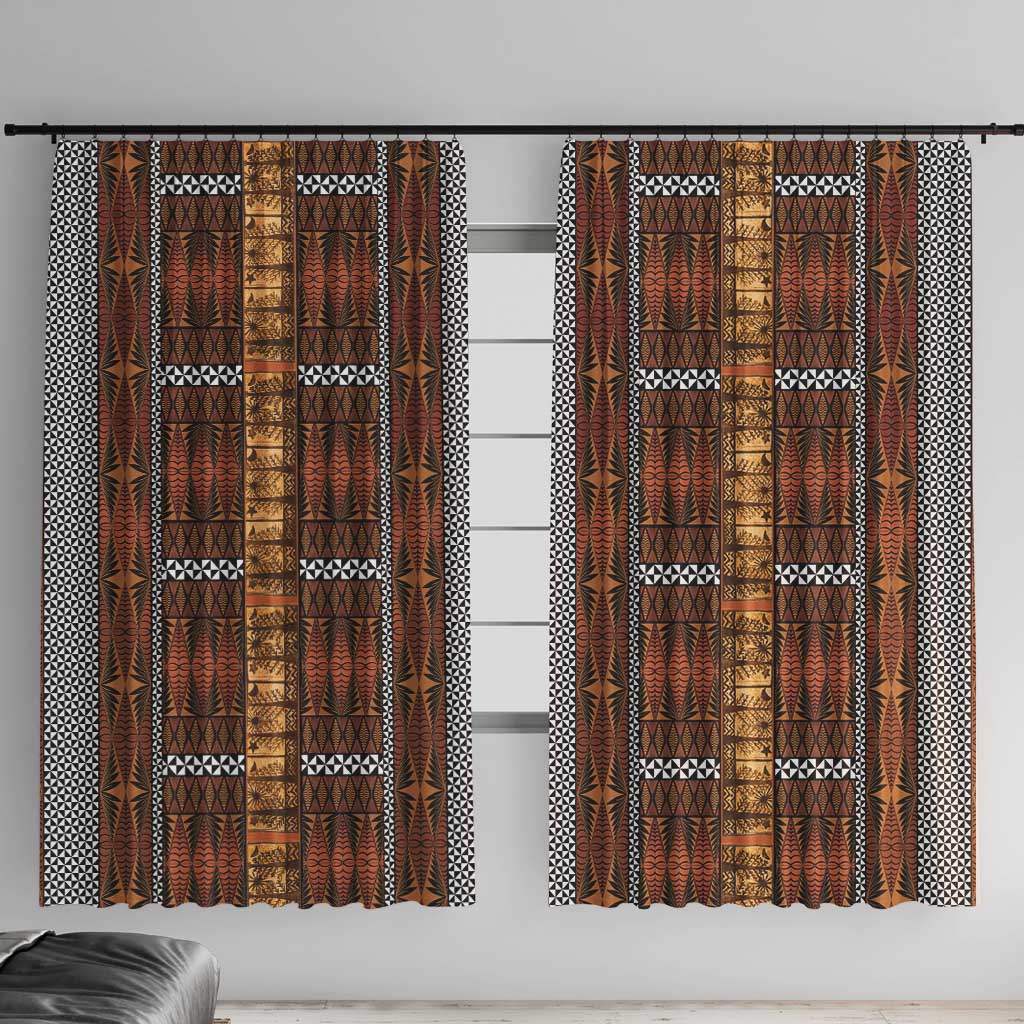 Malo e Lelei Tonga Window Curtain Tongan Ngatu Tapa Cloth LT14 With Hooks Orange - Polynesian Pride