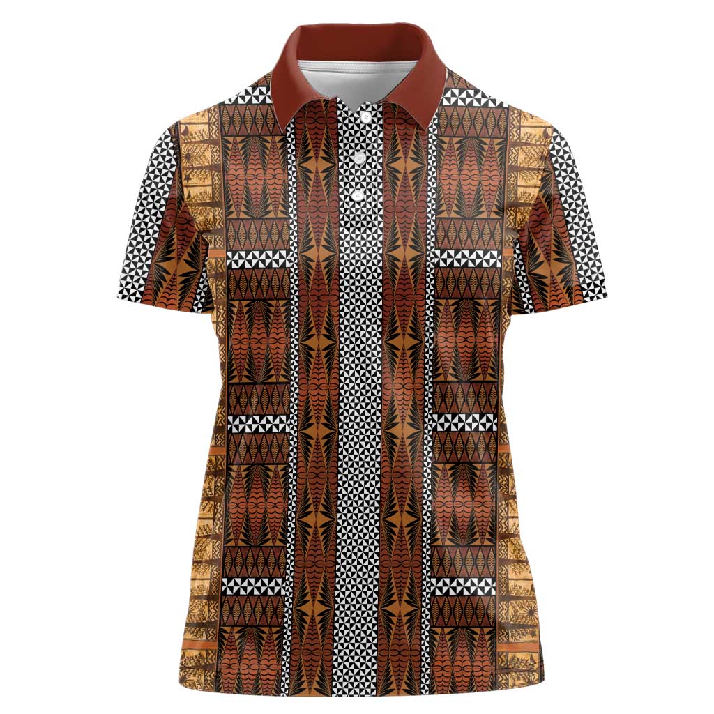 Malo e Lelei Tonga Women Polo Shirt Tongan Ngatu Tapa Cloth LT14 Female Orange - Polynesian Pride