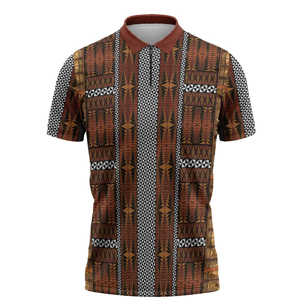 Malo e Lelei Tonga Zipper Polo Shirt Tongan Ngatu Tapa Cloth - Polynesian Pride