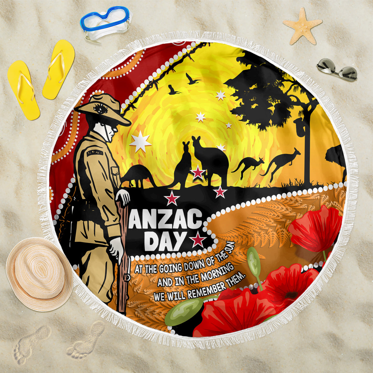 New Zealand And Australia ANZAC Day Beach Blanket Aboriginal Maori Starring Night Style