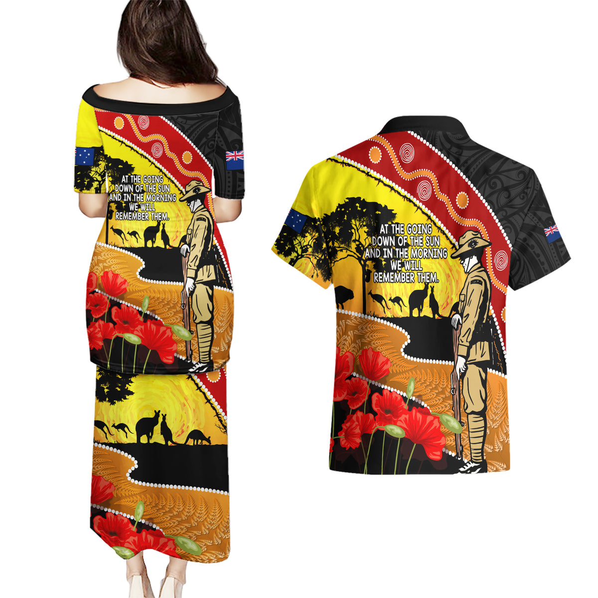 New Zealand And Australia ANZAC Day Couples Matching Puletasi and Hawaiian Shirt Aboriginal Maori Starring Night Style LT14 - Polynesian Pride
