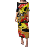 New Zealand And Australia ANZAC Day Family Matching Puletasi and Hawaiian Shirt Aboriginal Maori Starring Night Style LT14 Mom's Dress Gold - Polynesian Pride