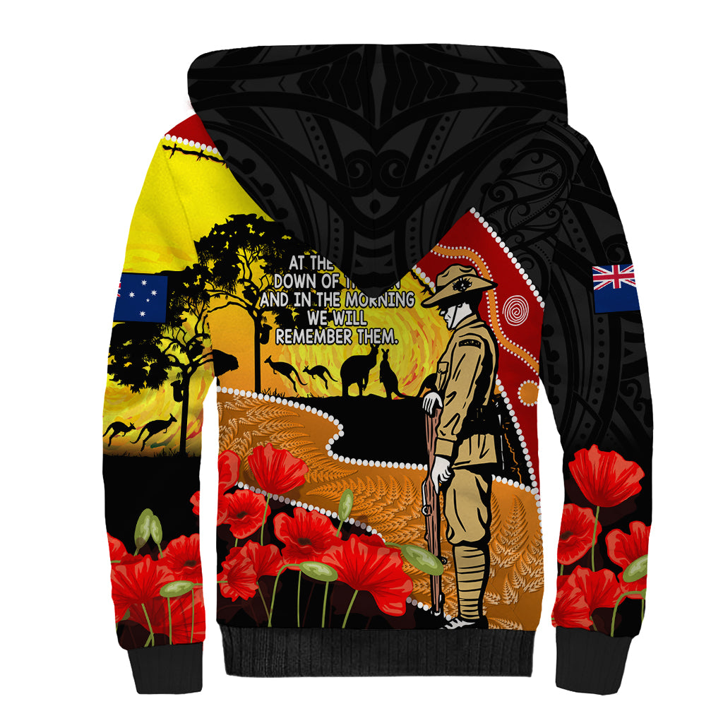 New Zealand And Australia ANZAC Day Sherpa Hoodie Aboriginal Maori Starring Night Style LT14 - Polynesian Pride
