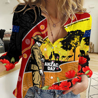 New Zealand And Australia ANZAC Day Women Casual Shirt Aboriginal Maori Starring Night Style LT14 Female Gold - Polynesian Pride