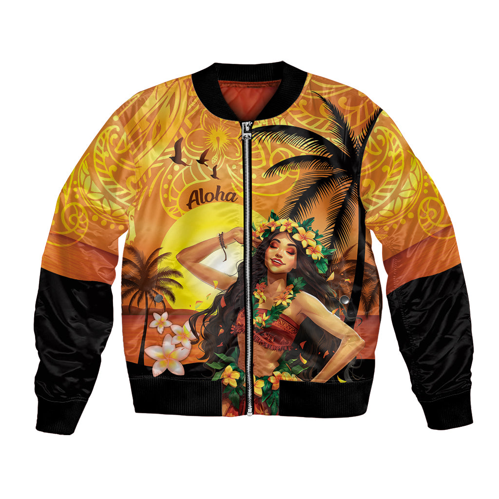 Aloha Hawaii Women's Day Bomber Jacket Hula Girl With Sunset Vibes LT14 Unisex Yellow - Polynesian Pride