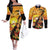 Aloha Hawaii Women's Day Couples Matching Off The Shoulder Long Sleeve Dress and Long Sleeve Button Shirt Hula Girl With Sunset Vibes LT14 Yellow - Polynesian Pride