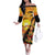 Aloha Hawaii Women's Day Family Matching Off Shoulder Long Sleeve Dress and Hawaiian Shirt Hula Girl With Sunset Vibes LT14 Mom's Dress Yellow - Polynesian Pride