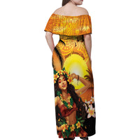 Aloha Hawaii Women's Day Family Matching Off Shoulder Maxi Dress and Hawaiian Shirt Hula Girl With Sunset Vibes LT14 - Polynesian Pride