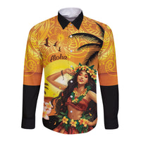 Aloha Hawaii Women's Day Long Sleeve Button Shirt Hula Girl With Sunset Vibes LT14 Unisex Yellow - Polynesian Pride