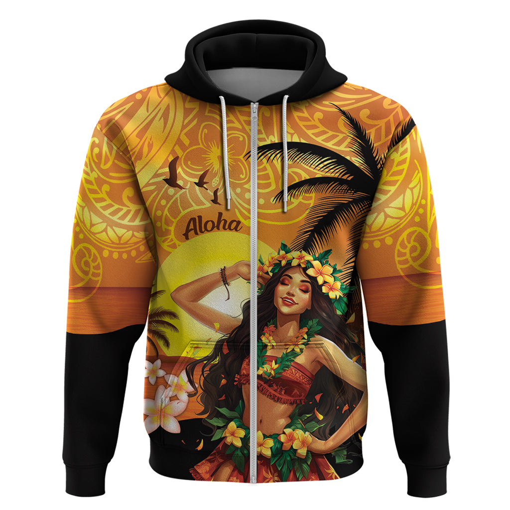 Aloha Hawaii Women's Day Zip Hoodie Hula Girl With Sunset Vibes LT14 Zip Hoodie Yellow - Polynesian Pride
